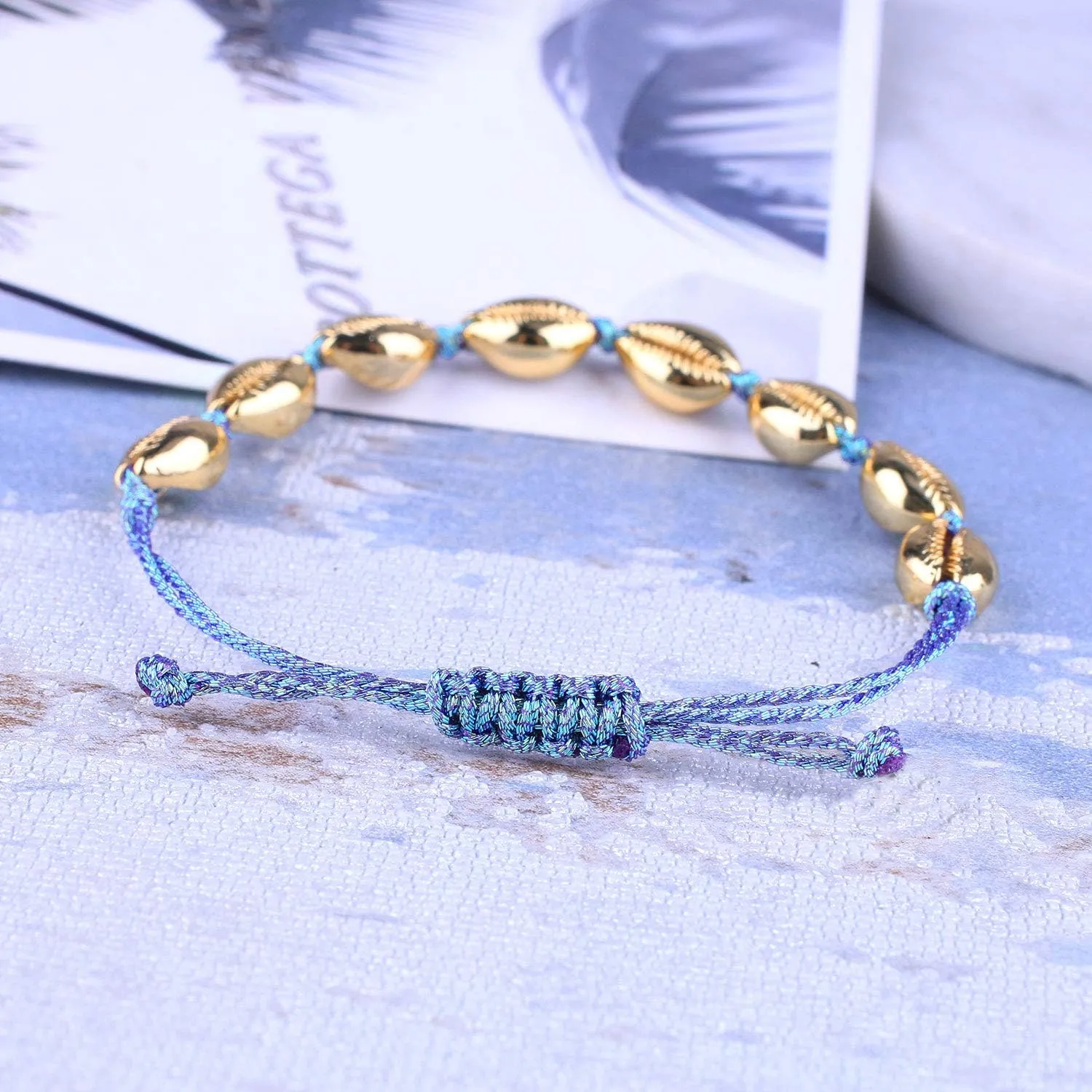 CQUAN CHI Women Gold Shell Bracelets Beach Bracelets Strand Beaded Bracelets Handmade Fashion Jewelry