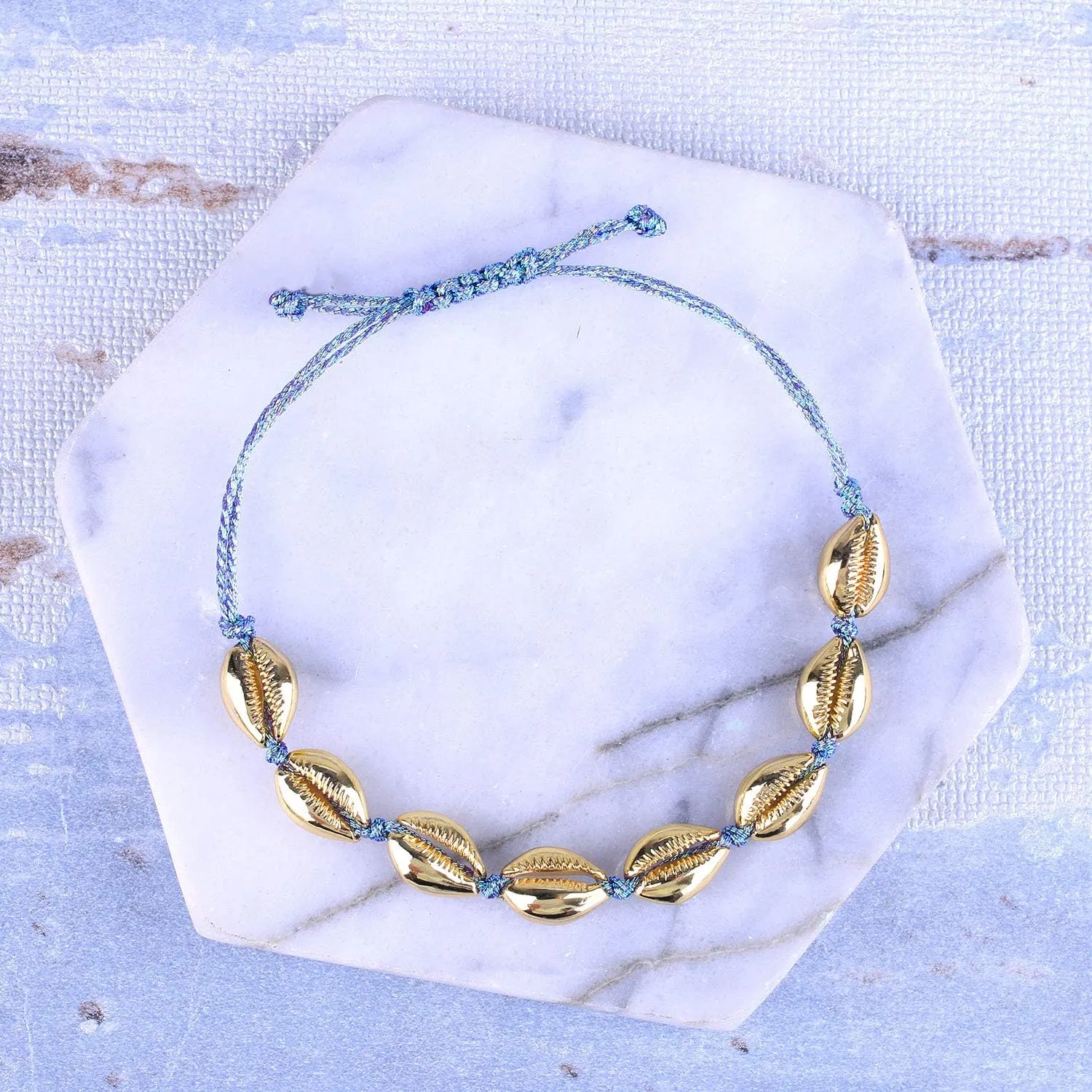 CQUAN CHI Women Gold Shell Bracelets Beach Bracelets Strand Beaded Bracelets Handmade Fashion Jewelry