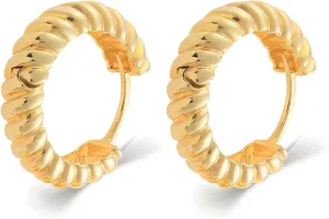 Croissant Earrings, 14K Real Gold Croissant Earrings, Dainty initial Hoops Earrings, Minimalist 14K Gold Croissant Earrings, Birthday Gift