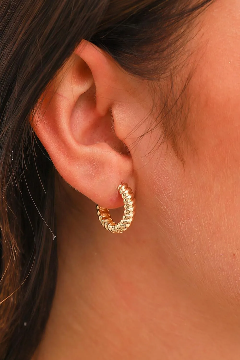 Croissant Earrings, 14K Real Gold Croissant Earrings, Dainty initial Hoops Earrings, Minimalist 14K Gold Croissant Earrings, Birthday Gift