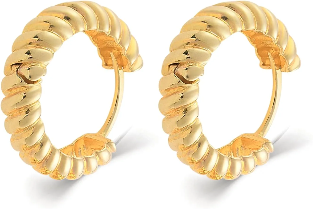Croissant Earrings, 14K Real Gold Croissant Earrings, Dainty initial Hoops Earrings, Minimalist 14K Gold Croissant Earrings, Birthday Gift