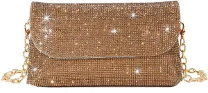 Crystals Envelope Rhinestone Clutch Purse Rubber Soles Drills Diamond Evening Shoulder Purses Wedding Party #2301-Brown