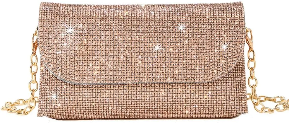 Crystals Envelope Rhinestone Clutch Purse Rubber Soles Drills Diamond Evening Shoulder Purses Wedding Party #2301-Champagne