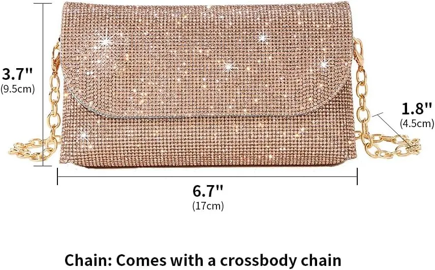 Crystals Envelope Rhinestone Clutch Purse Rubber Soles Drills Diamond Evening Shoulder Purses Wedding Party #2301-Champagne