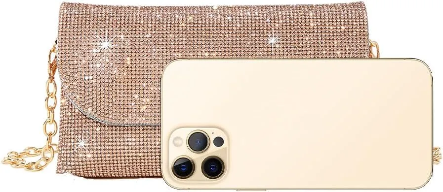 Crystals Envelope Rhinestone Clutch Purse Rubber Soles Drills Diamond Evening Shoulder Purses Wedding Party #2301-Champagne