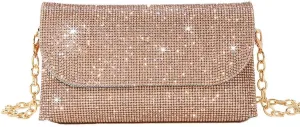 Crystals Envelope Rhinestone Clutch Purse Rubber Soles Drills Diamond Evening Shoulder Purses Wedding Party #2301-Champagne