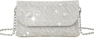 Crystals Envelope Rhinestone Clutch Purse Rubber Soles Drills Diamond Evening Shoulder Purses Wedding Party #2301-Silver