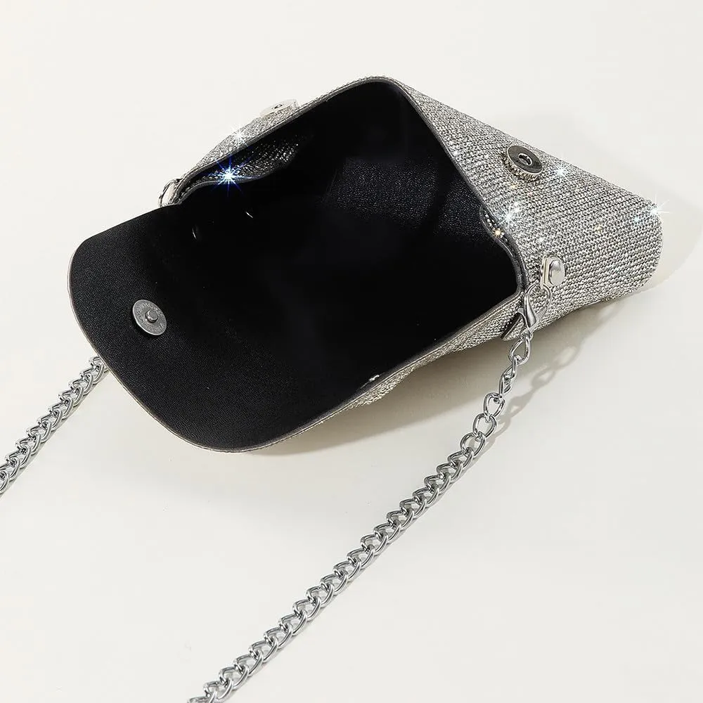 Crystals Envelope Rhinestone Clutch Purse Rubber Soles Drills Diamond Evening Shoulder Purses Wedding Party #2301-Silver