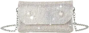 Crystals Envelope Rhinestone Clutch Purse Rubber Soles Drills Diamond Evening Shoulder Purses Wedding Party #2301-SilverAB