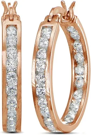 Cubic Zirconia Channel-Set 3/4 Inch Round Hoop Earrings, Available in Many Color Options