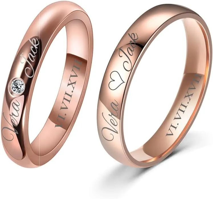 Custom Engraved Couple Rings for Men and Women Matching Promise Rings for Him and Her Engagement Rings Mens Wedding Band Tungsten Personalized Wedding Jewelry for Wife Husband,with Box