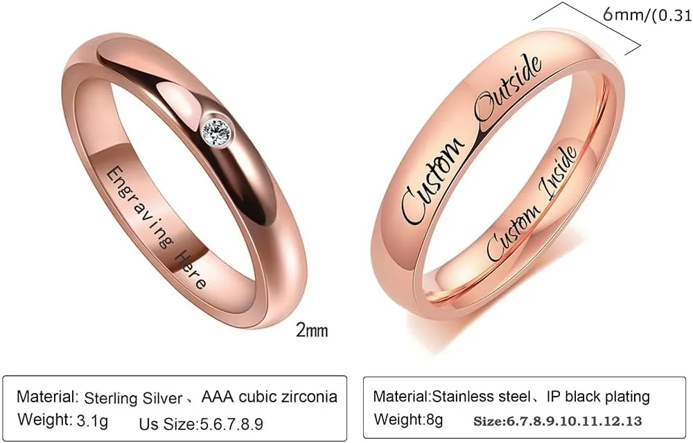 Custom Engraved Couple Rings for Men and Women Matching Promise Rings for Him and Her Engagement Rings Mens Wedding Band Tungsten Personalized Wedding Jewelry for Wife Husband,with Box