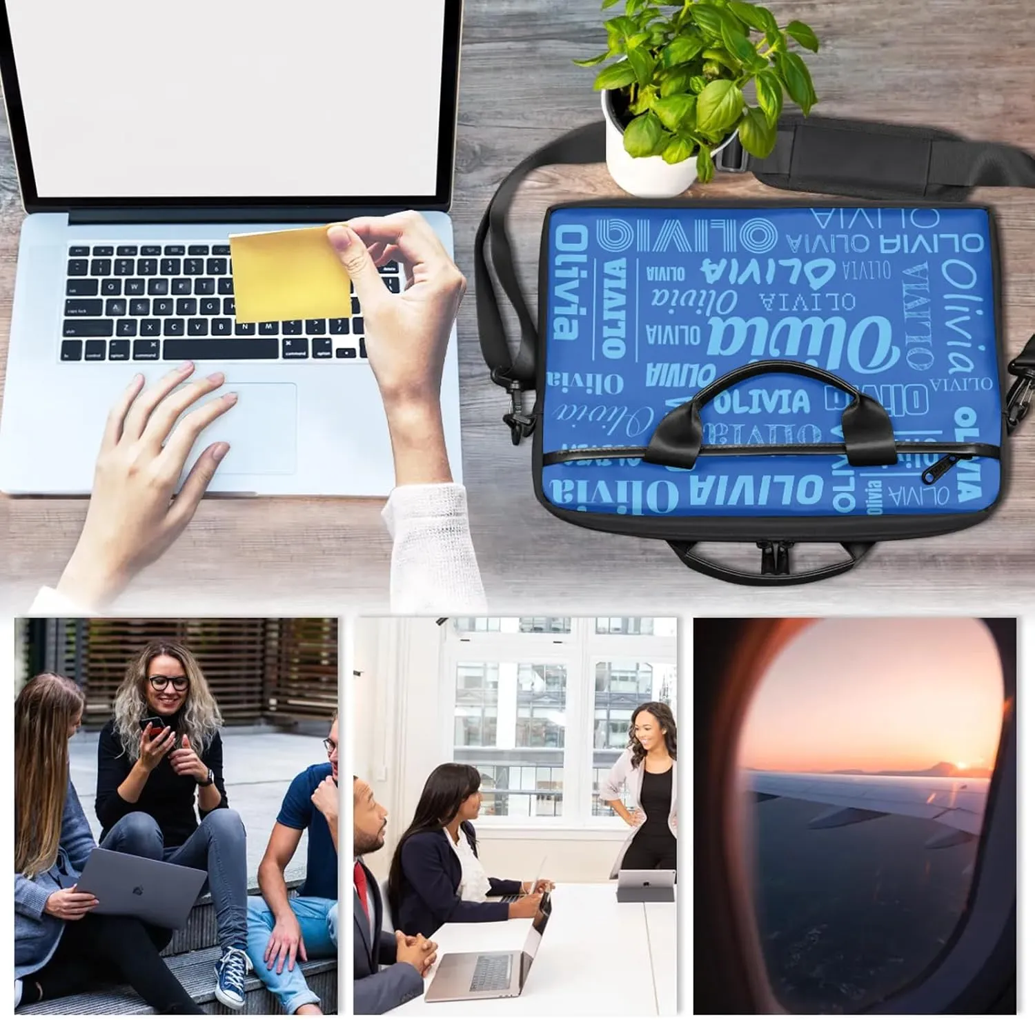 Custom Laptop Shoulder Bags with Name Personalized Laptop Bags with Multi-Pockets