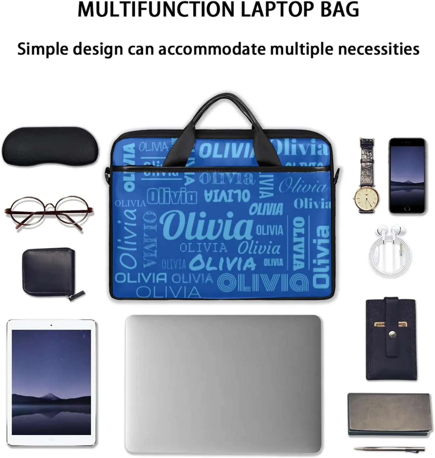 Custom Laptop Shoulder Bags with Name Personalized Laptop Bags with Multi-Pockets