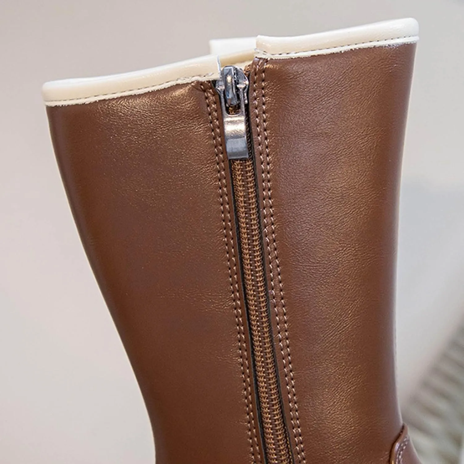 Cute Bowknot Mid Calf Riding Boots for Girls Kids Waterroof Non Slip Outdoor Sweet Leather Princess Dress Shoes