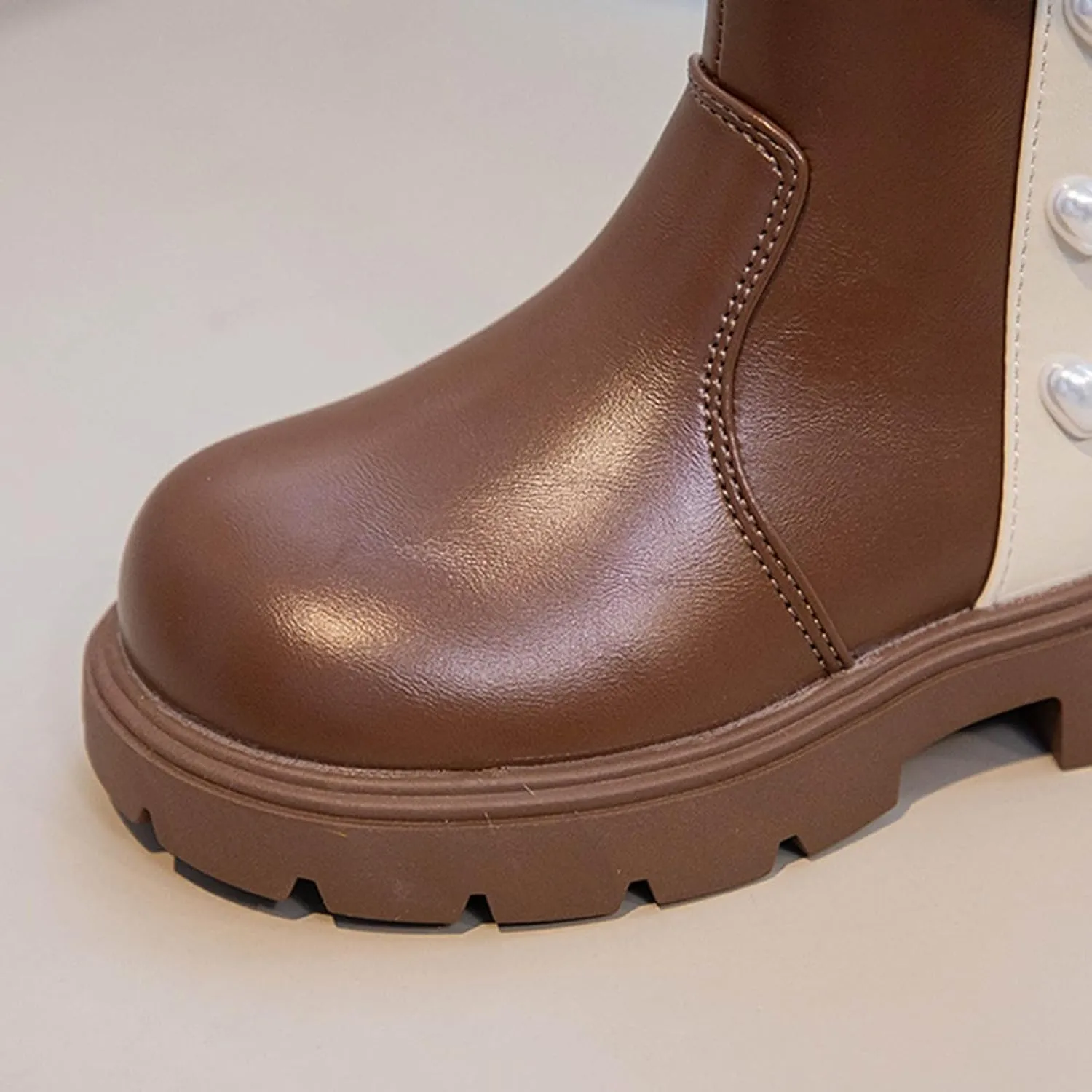 Cute Bowknot Mid Calf Riding Boots for Girls Kids Waterroof Non Slip Outdoor Sweet Leather Princess Dress Shoes