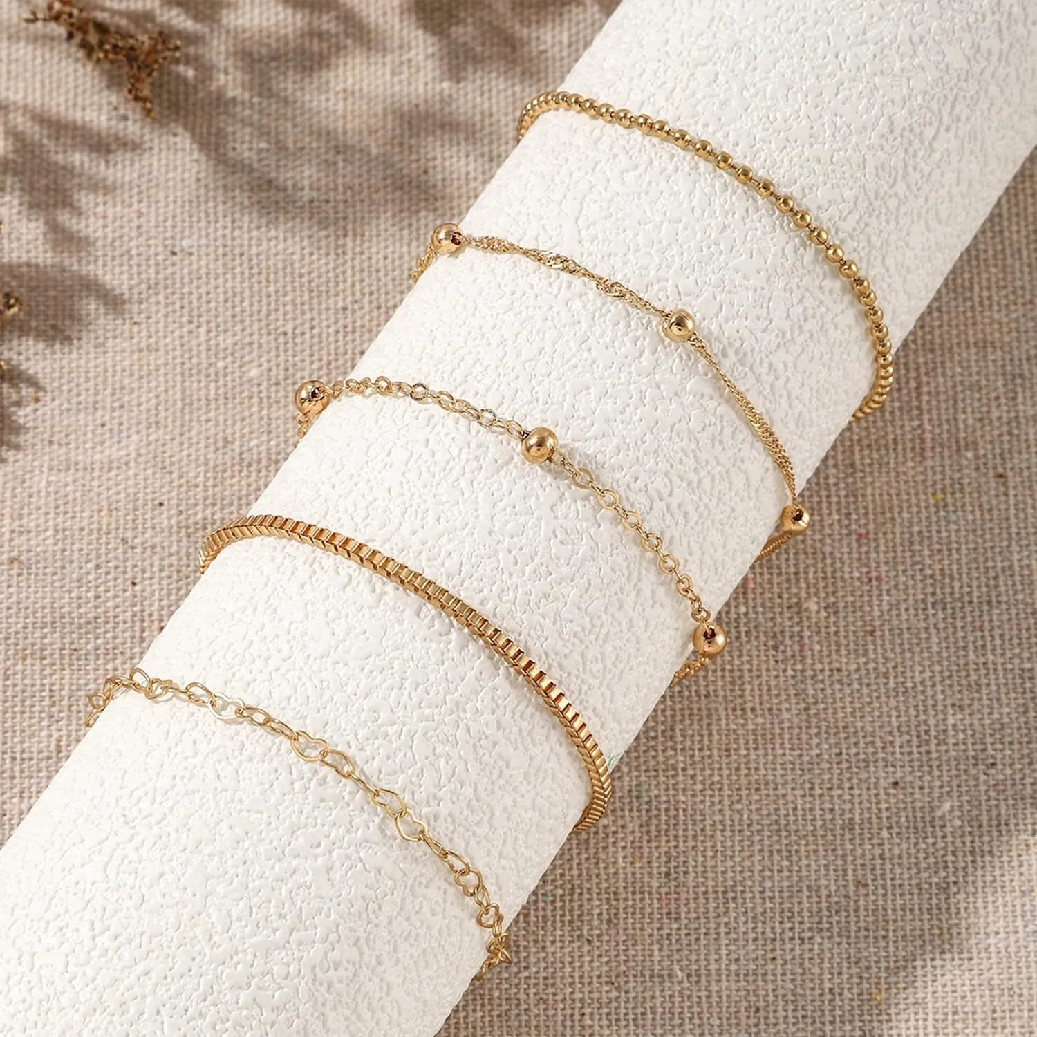 Dainty Gold Stackable Bracelets Set for Women Heart Bracelets Paperclip Link Bracelets Adjustable Layered Chain Bracelets 14K Gold Jewelry for Women