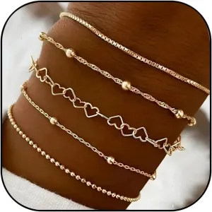 Dainty Gold Stackable Bracelets Set for Women Heart Bracelets Paperclip Link Bracelets Adjustable Layered Chain Bracelets 14K Gold Jewelry for Women