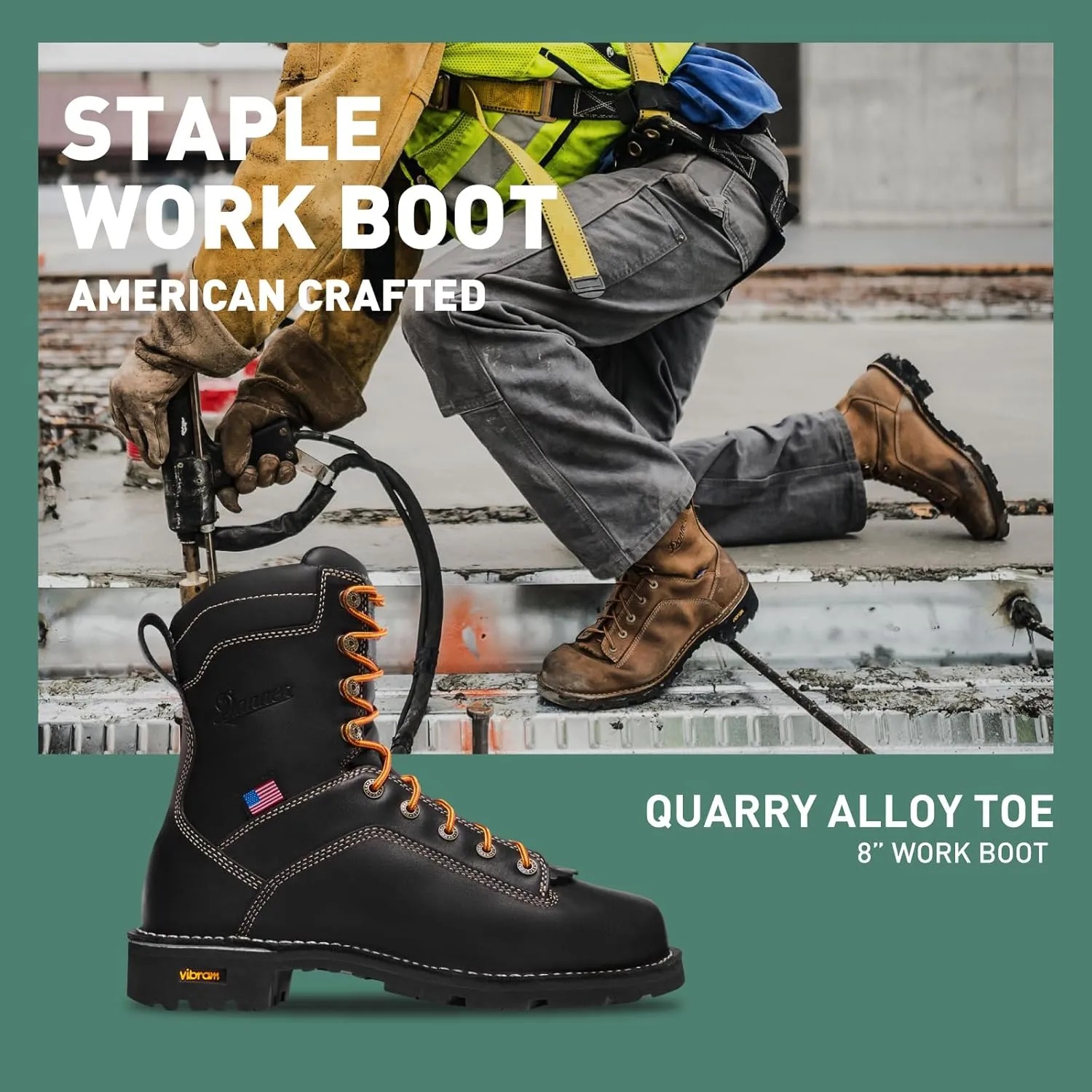 Danner 8 Quarry USA Waterproof Alloy Safety Toe Work Boots for Men - Full-Grain Leather with Gore-Tex Lining and Traction Heel Outsole, EH Resistant