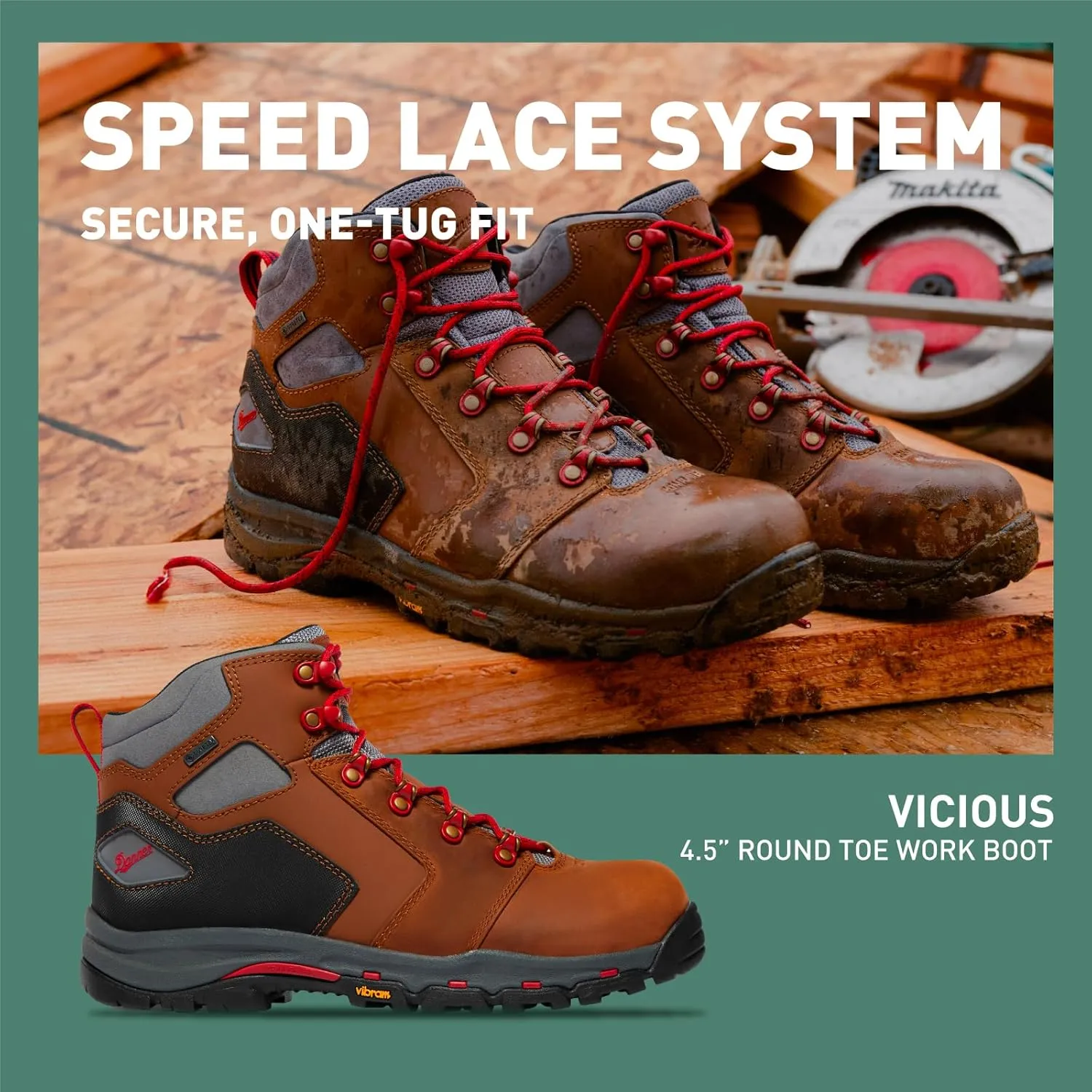 Danner Vicious 4.5 Waterproof Work Boots for Men - Full-Grain Leather with Breathable Gore-Tex Lining, Speed Lace System, and Non Slip Heeled Outsole