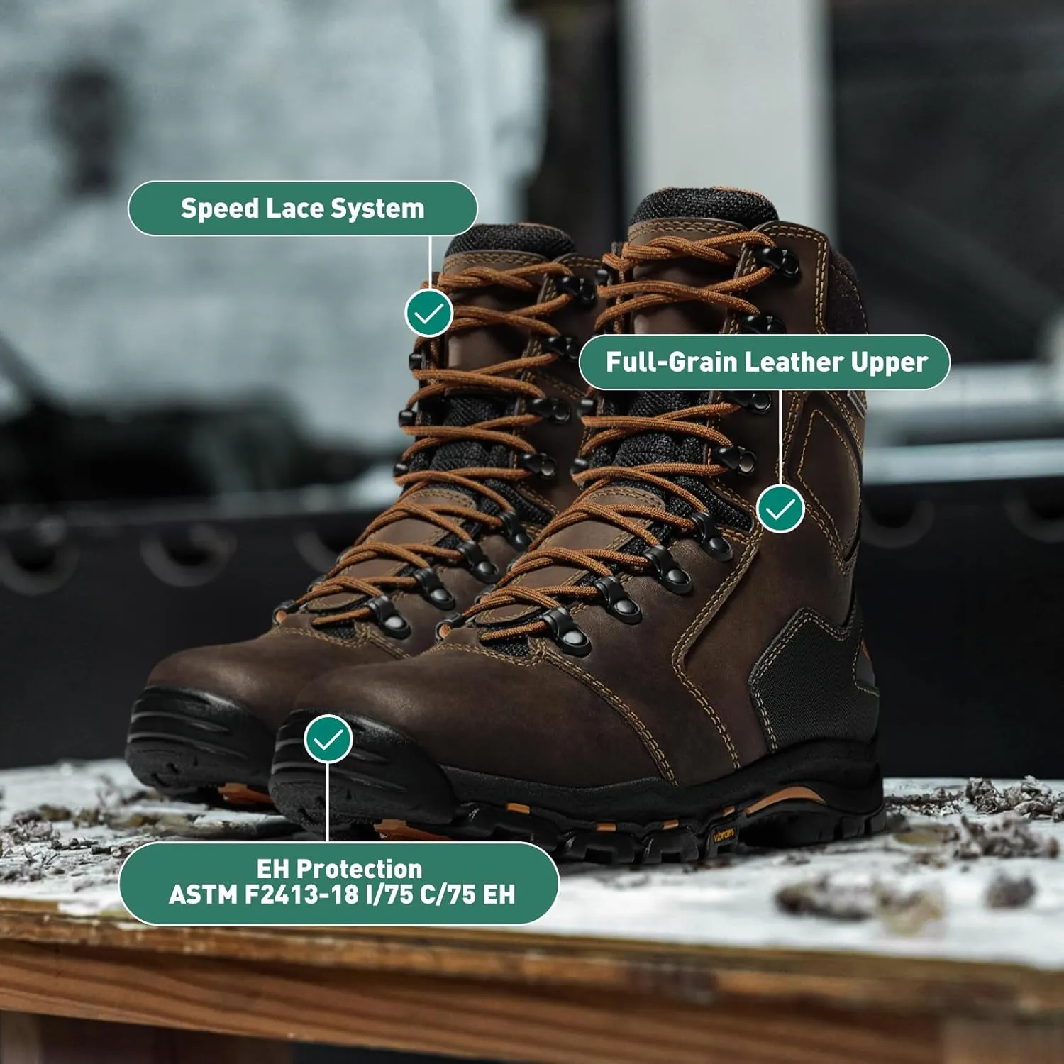 Danner Vicious 8 Composite Toe Work Boots for Men - Full-Grain Leather with Breathable Gore-Tex Lining, Speed Lace System & Non Slip Heeled Outsole