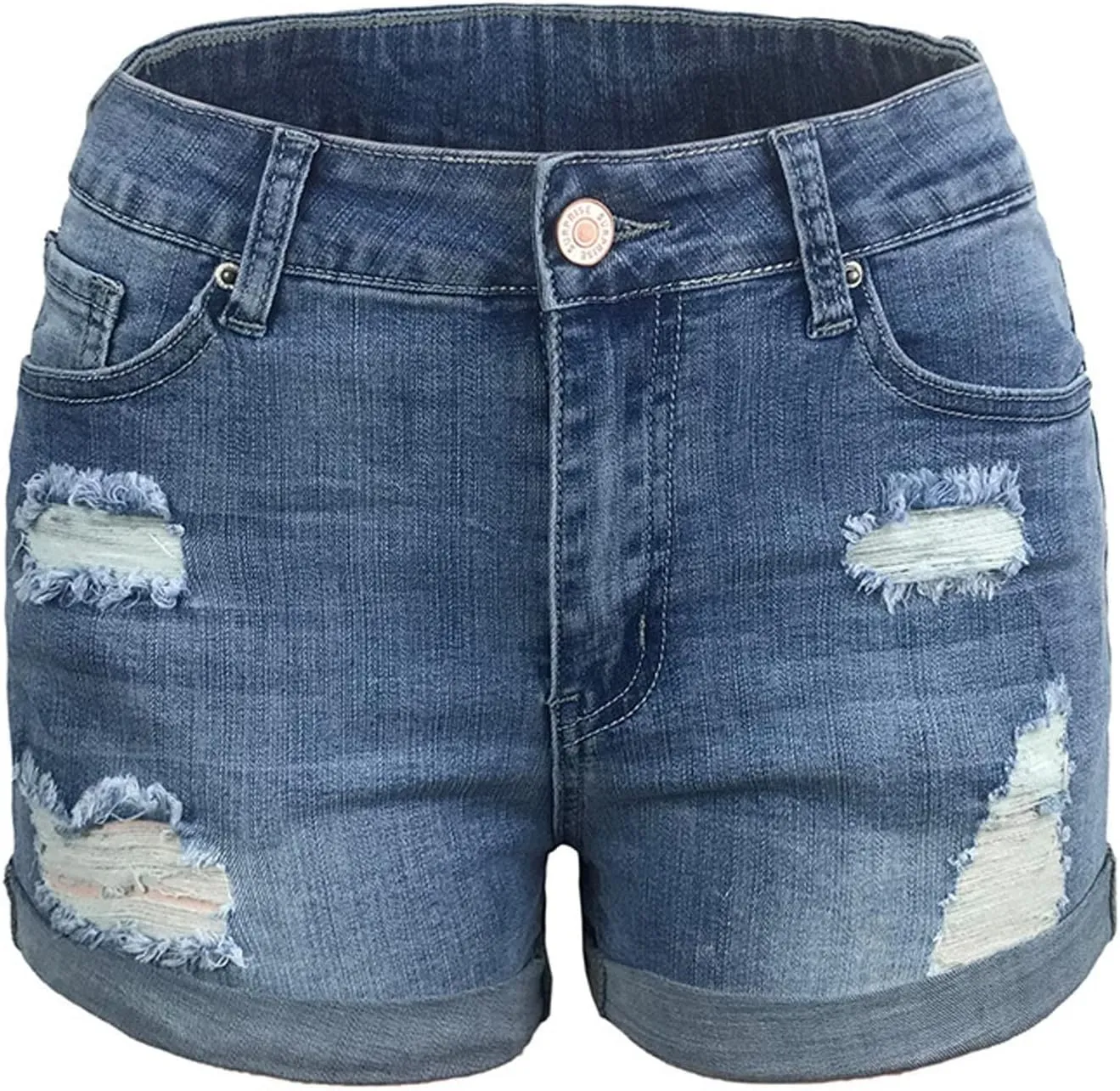 Denim Shorts for Women Stretchy Mid Rise Ripped Rolled Hem Jean Shorts Casual Summer Trendy Short Denim Pants