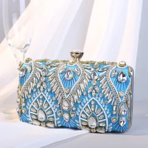 Diamond Rhinestone Clutch Bags Exquisite Female Clutches Pearls Beaded Chain Handbags Wedding Purse Shouler Bag /959 (Color : Azul, Size : One Size)