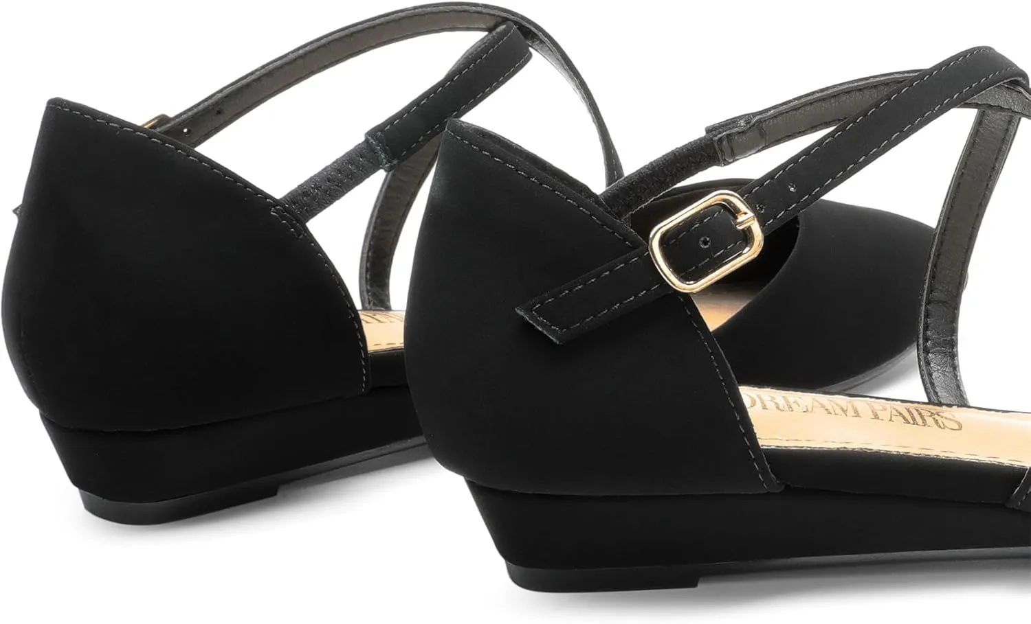 DREAM PAIRS Pointed Toe Low Wedge Heeled Ankle Strap Flats Shoes for Women Dressy Comfortable, Casual Slip-on Dress Shoes for Business Office and Work