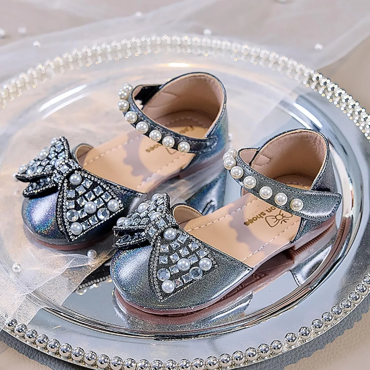 Dress Cosplay Shoes Bling Bowknot Kids Baby Sandals Single Shoes Pearl Girls Crystal Infant Baby