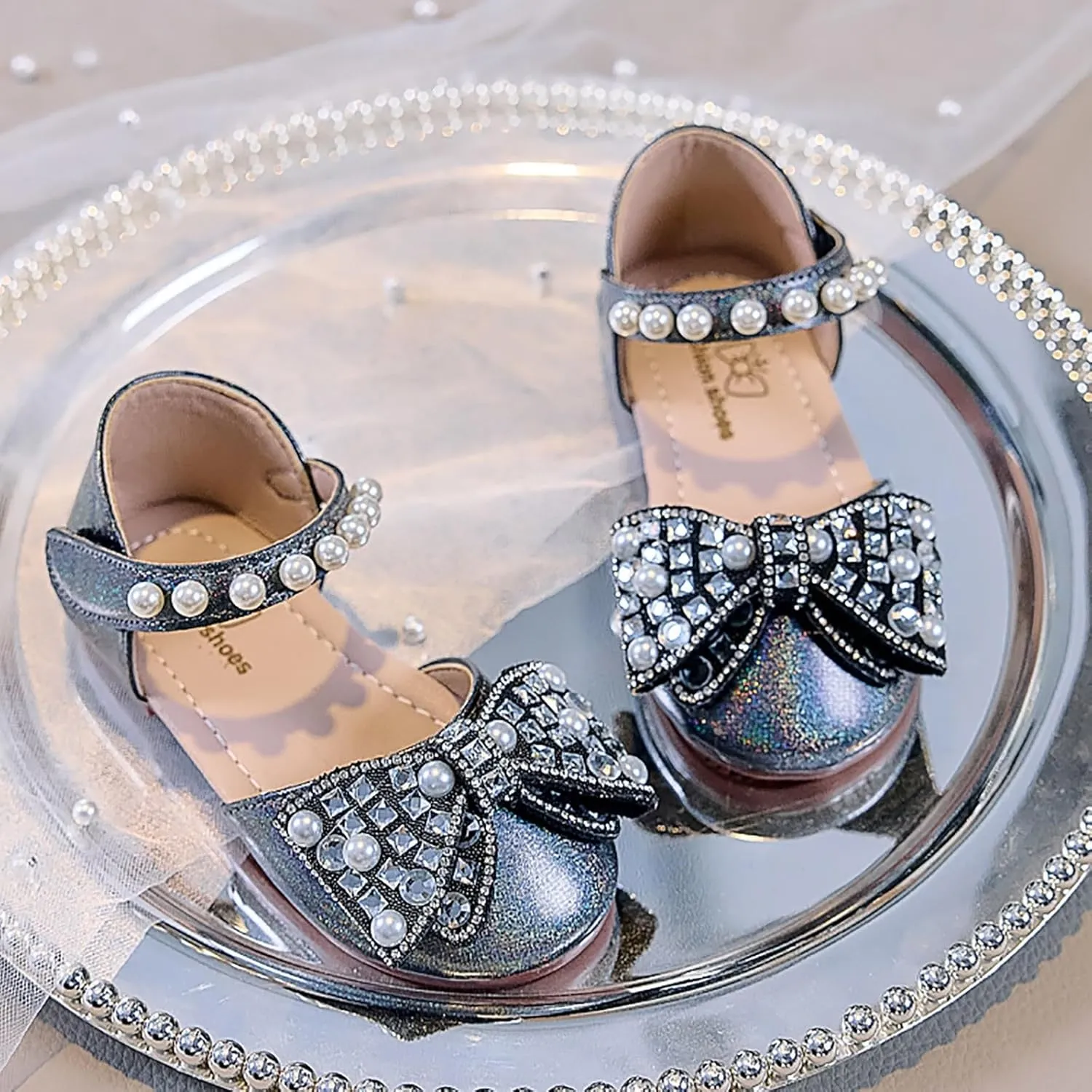 Dress Cosplay Shoes Bling Bowknot Kids Baby Sandals Single Shoes Pearl Girls Crystal Infant Baby