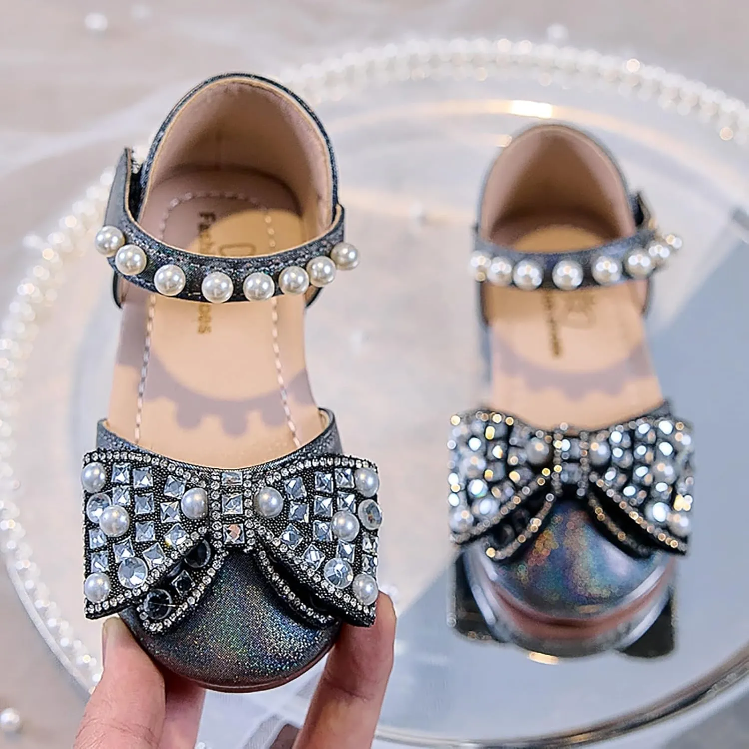 Dress Cosplay Shoes Bling Bowknot Kids Baby Sandals Single Shoes Pearl Girls Crystal Infant Baby