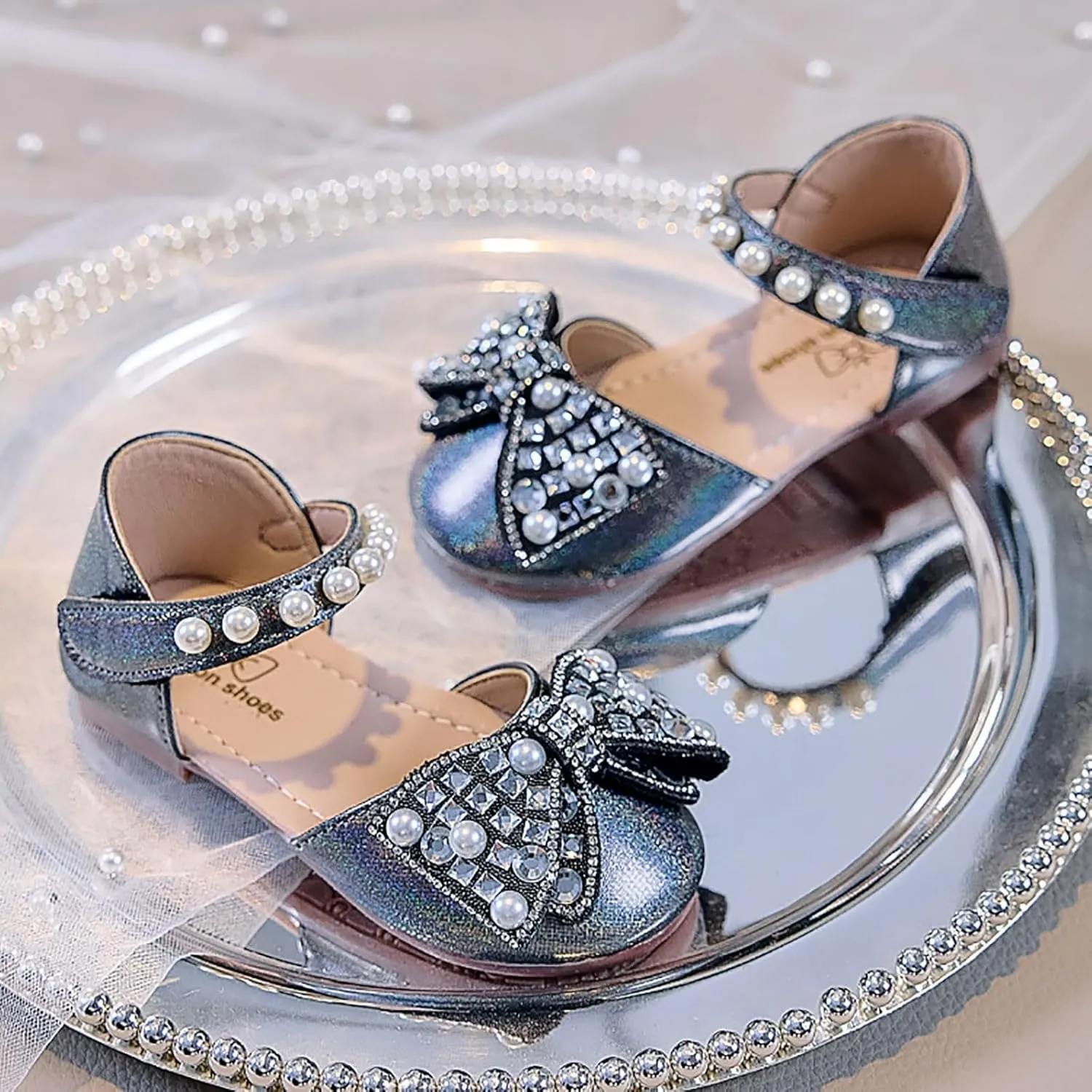 Dress Cosplay Shoes Bling Bowknot Kids Baby Sandals Single Shoes Pearl Girls Crystal Infant Baby