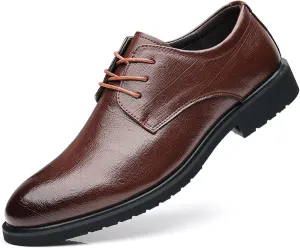 Dress Oxford for Men Lace Up Round Burnished Toe Derby Shoes Vegan Leather Rubber Sole Slip Resistant Low Top Block Heel Non Slip Business