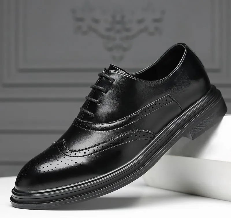 Dress Oxford Shoes for Men Lace Up Pointed Toe Brogue Embossed Wingtips Vegan Leather Derby Shoes Anti-Slip Low Top Non Slip Resistant Rubber Sole