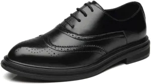 Dress Oxford Shoes for Men Lace Up Pointed Toe Brogue Embossed Wingtips Vegan Leather Derby Shoes Anti-Slip Low Top Non Slip Resistant Rubber Sole