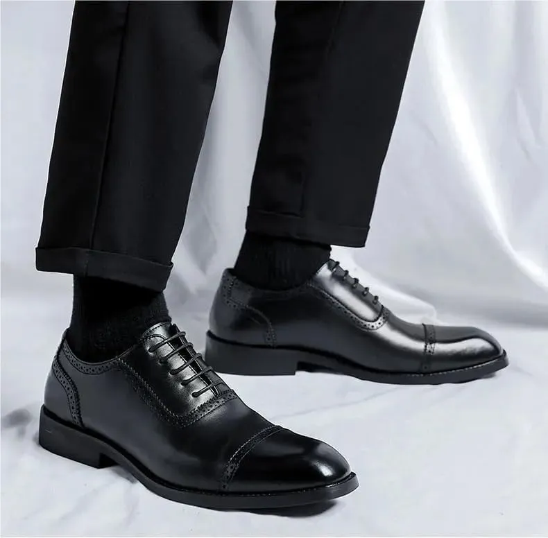 Dress Oxford Shoes for Men Lace Up Square Toe Vegan Leather Cap Toe Oxford Shoes Low Top Block Heel Non Slip Resistant Prom