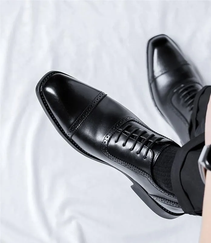 Dress Oxford Shoes for Men Lace Up Square Toe Vegan Leather Cap Toe Oxford Shoes Low Top Block Heel Non Slip Resistant Prom