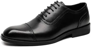 Dress Oxford Shoes for Men Lace Up Square Toe Vegan Leather Cap Toe Oxford Shoes Low Top Block Heel Non Slip Resistant Prom