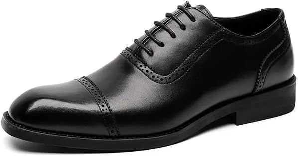 Dress Oxford Shoes for Men Lace Up Square Toe Vegan Leather Cap Toe Oxford Shoes Low Top Block Heel Non Slip Resistant Prom