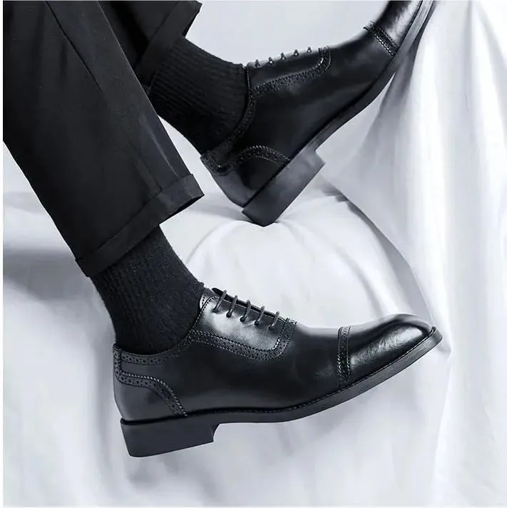 Dress Oxford Shoes for Men Lace Up Square Toe Vegan Leather Cap Toe Oxford Shoes Low Top Block Heel Non Slip Resistant Prom