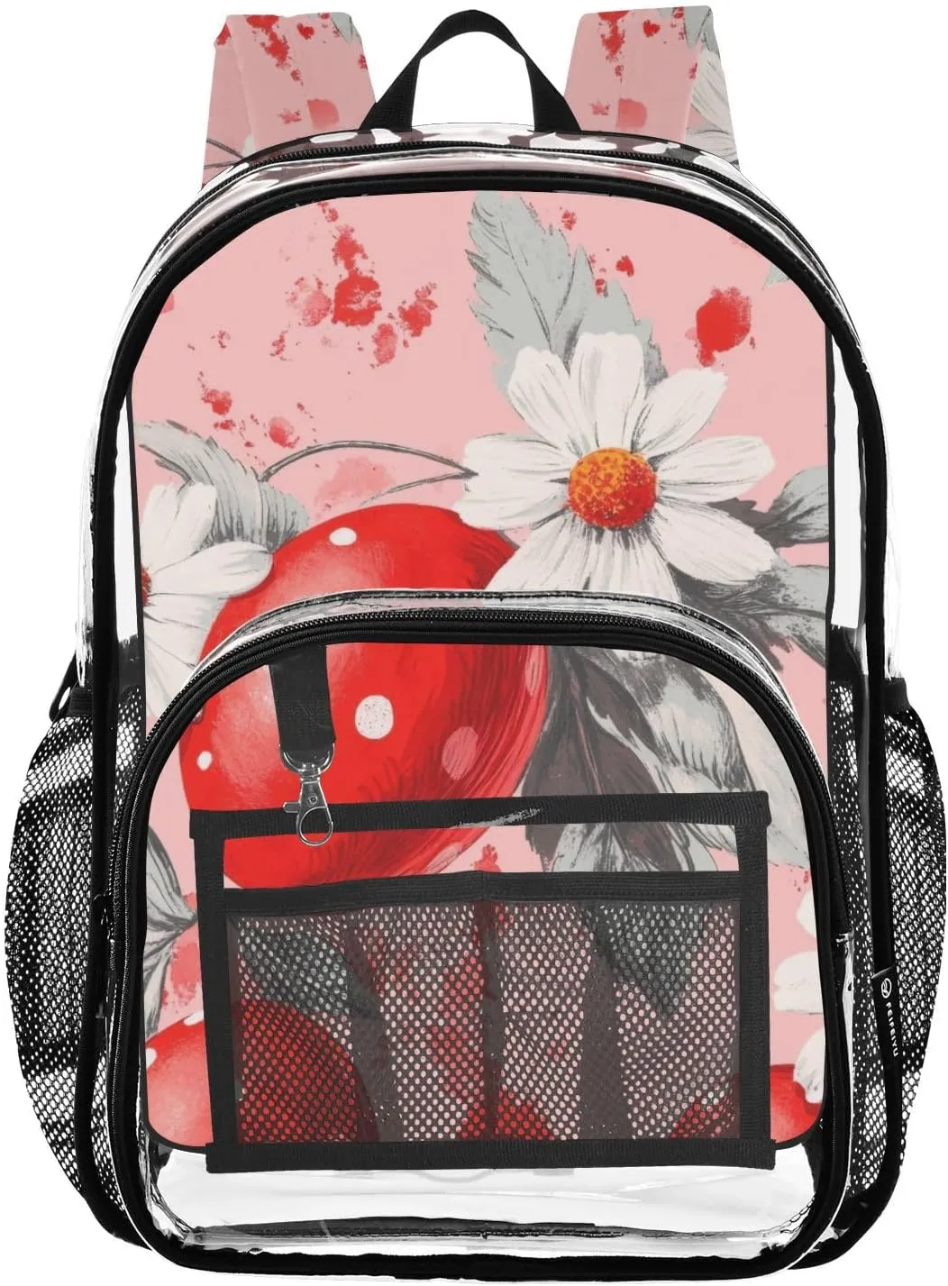Easter Eggs and Flowers Clear Backpack with Back Print, Heavy Duty See Through Backpacks PVC Transparent Daypack for Travel Security