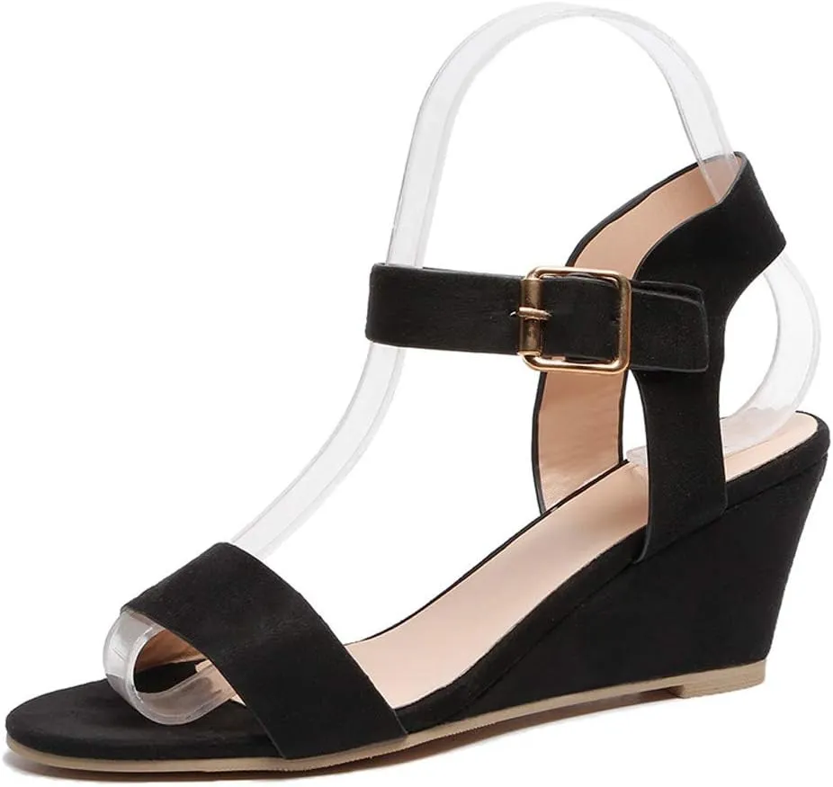 Eduavar Womens Wedge Sandals, Summer Sandals for Women 2023 Open Toe Ankle Strap Wedge Sandals Summer Dress Shoes