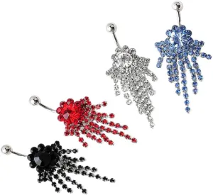 Elegant Belly Button Ring Set 4pcs Diamond Tassel Pendants for Piercing Random Color