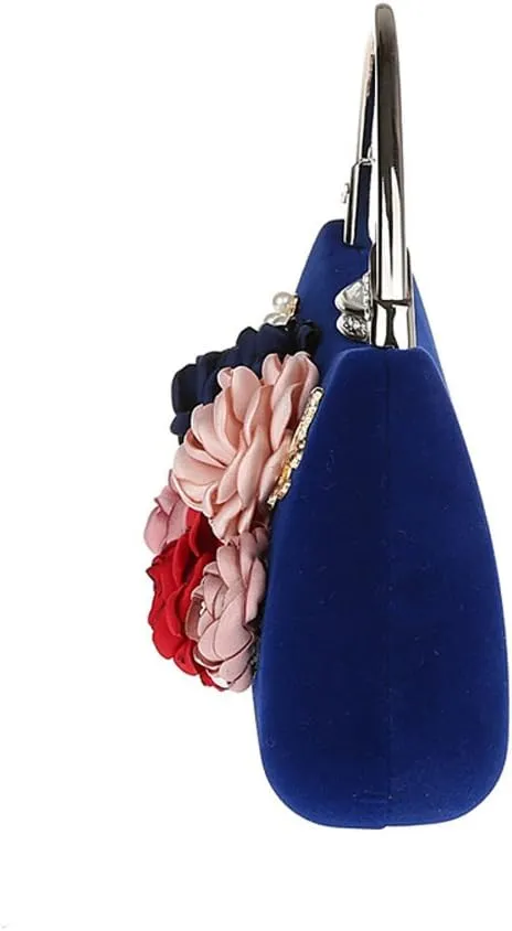 ELEOPTION Women's Flower Evening Bag Clutch Purse Handbag Metal Frame Large Clutch Bag Wedding Hand Bag Carved Handle