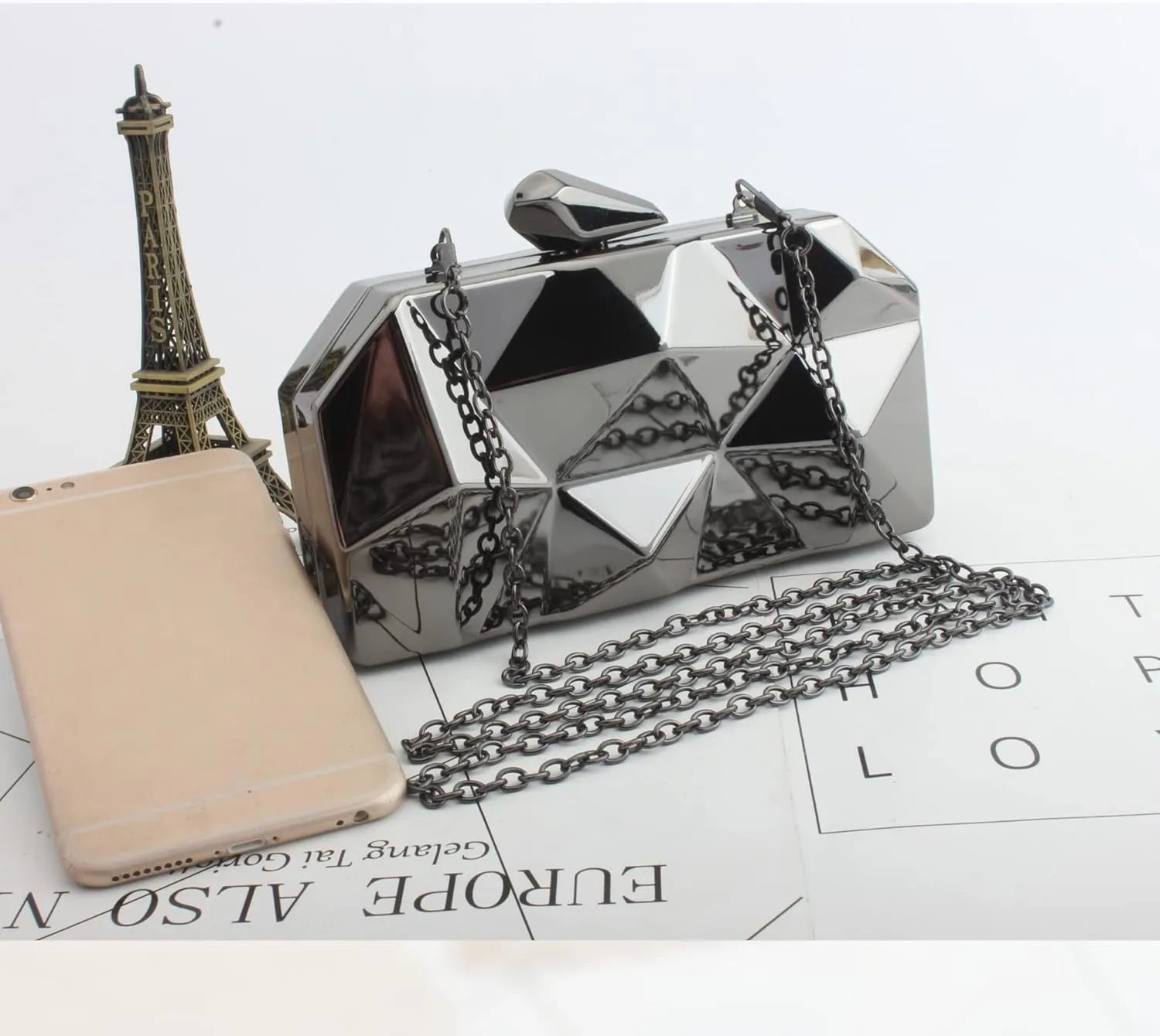 Emprier Womens Geometric Metal Evening Clutch Purse Fashion Small Evening Shoulder Bags Box Clutch Bags