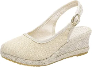 Espadrilles Wedges for Women Platform Sandals Closed Toe Comfortable Wedge Pumps Shoes, Ankle Strap Slip On Woven Sandals Wedding Party Dress Shoes All Day Comfort