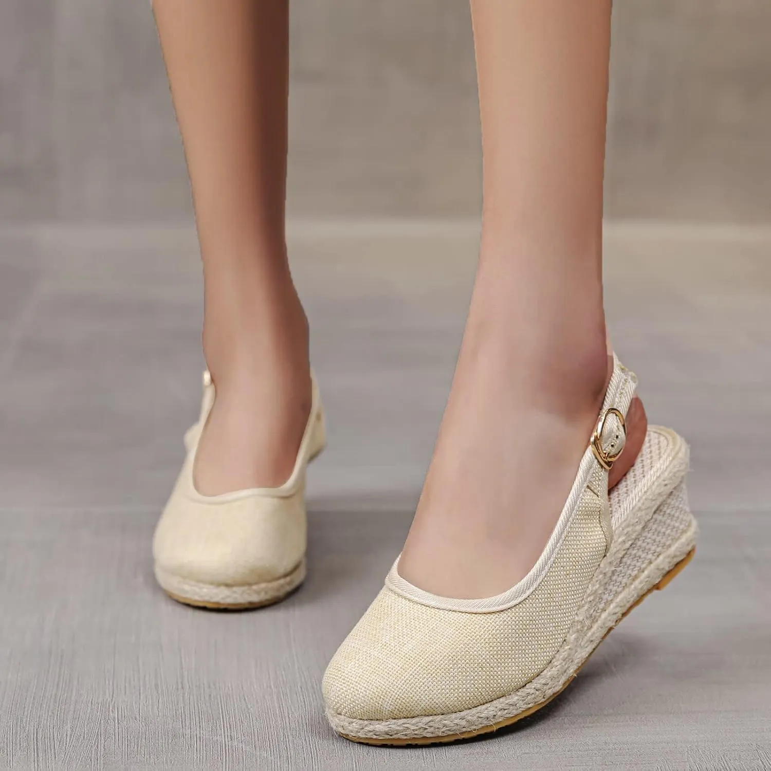 Espadrilles Wedges for Women Platform Sandals Closed Toe Comfortable Wedge Pumps Shoes, Ankle Strap Slip On Woven Sandals Wedding Party Dress Shoes All Day Comfort