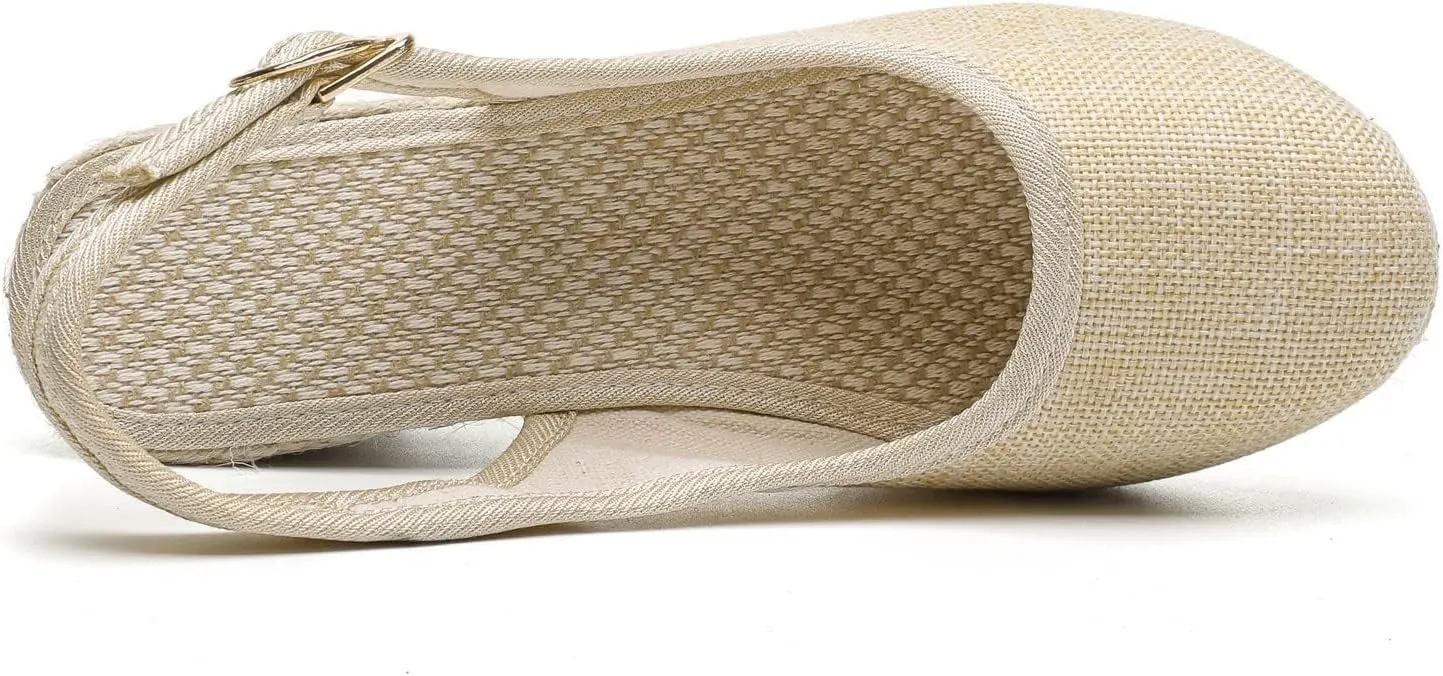 Espadrilles Wedges for Women Platform Sandals Closed Toe Comfortable Wedge Pumps Shoes, Ankle Strap Slip On Woven Sandals Wedding Party Dress Shoes All Day Comfort