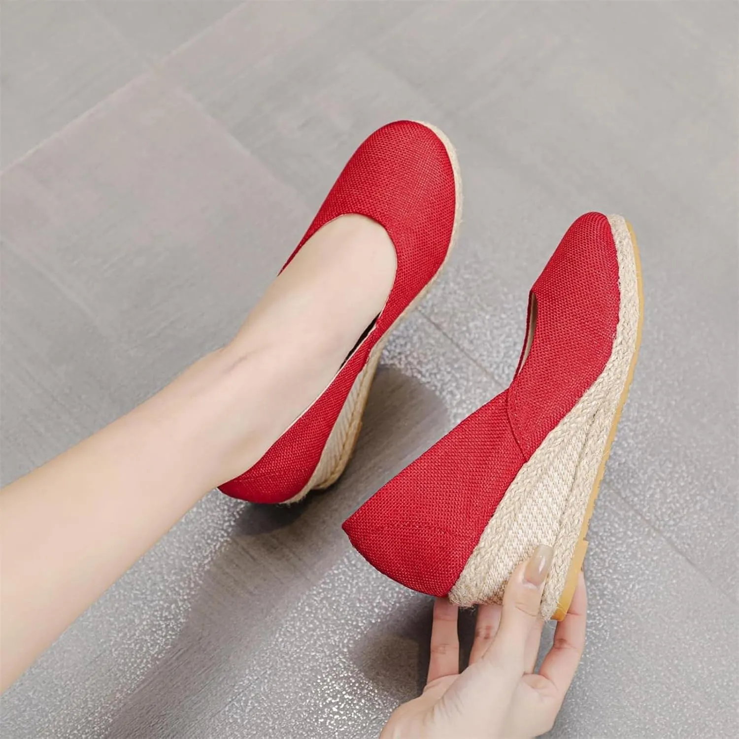 Espadrilles Wedges for Women Platform Wedge Sandals Closed Toe Comfortable Wedge Pumps Shoes, Breathable Slip On Woven Sandals Casual Elegant Rounded Toe Platform Sandal