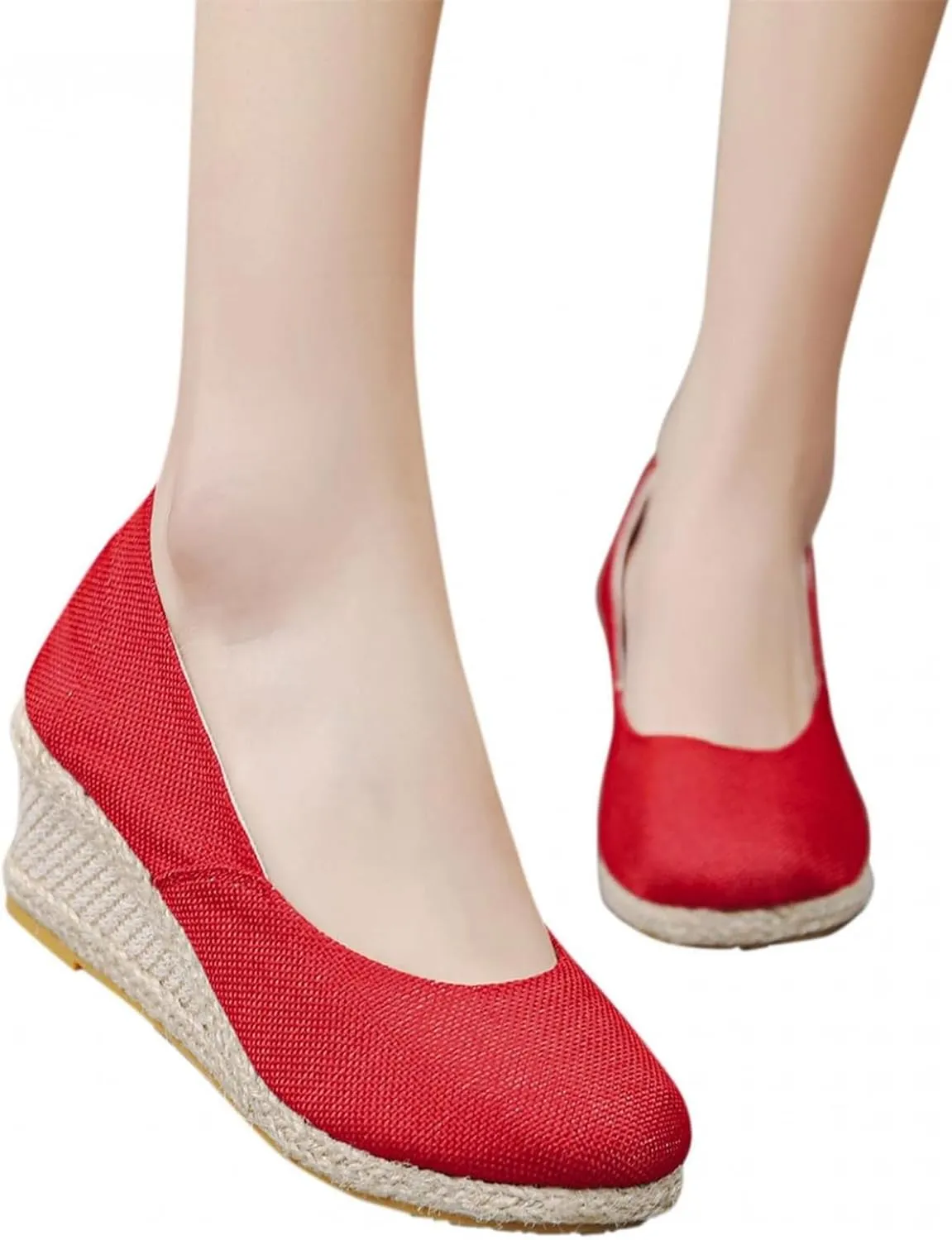 Espadrilles Wedges for Women Platform Wedge Sandals Closed Toe Comfortable Wedge Pumps Shoes, Breathable Slip On Woven Sandals Casual Elegant Rounded Toe Platform Sandal